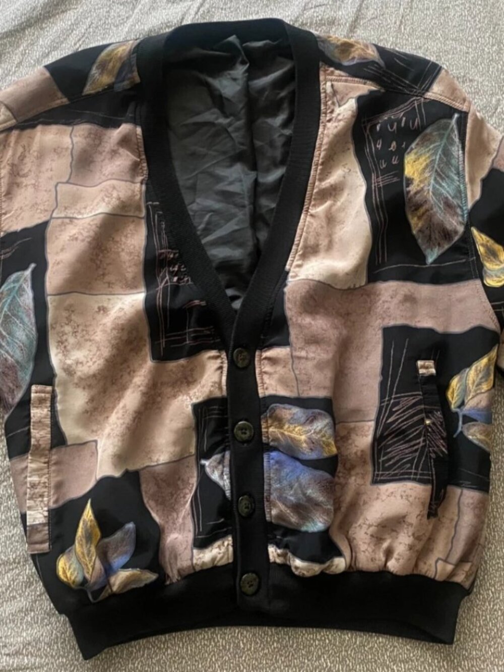 Vintage 90s Patchwork Rayon Cardigan Jacket